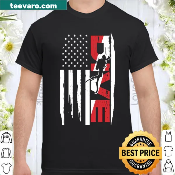 Scuba diving shirt with American flag and underwater graphics
