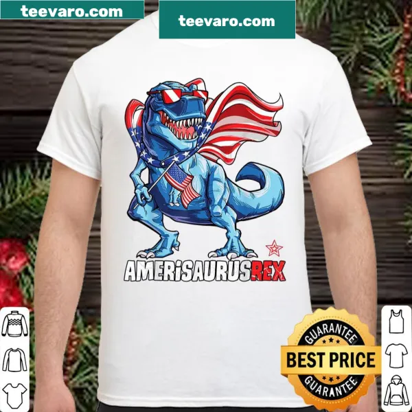 Patriotic T-Rex themed shirt for kids celebrating Fourth of July