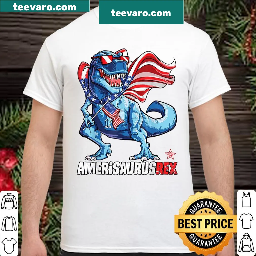 Patriotic T-Rex themed shirt for kids celebrating Fourth of July