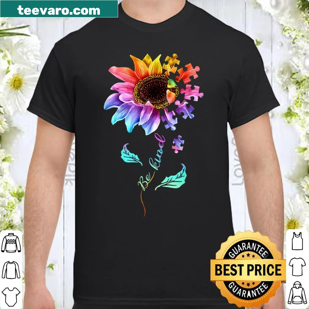 Shirt with 'Be Kind' message and autism flower design