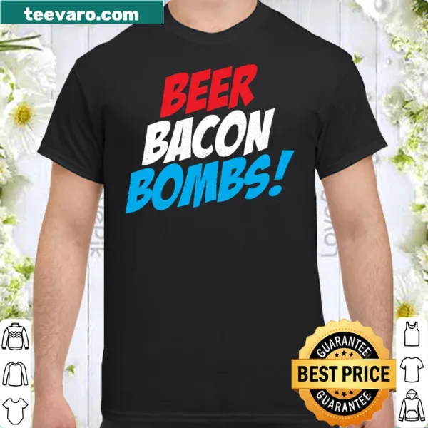 Funny graphic shirt with beer, bacon, and fireworks