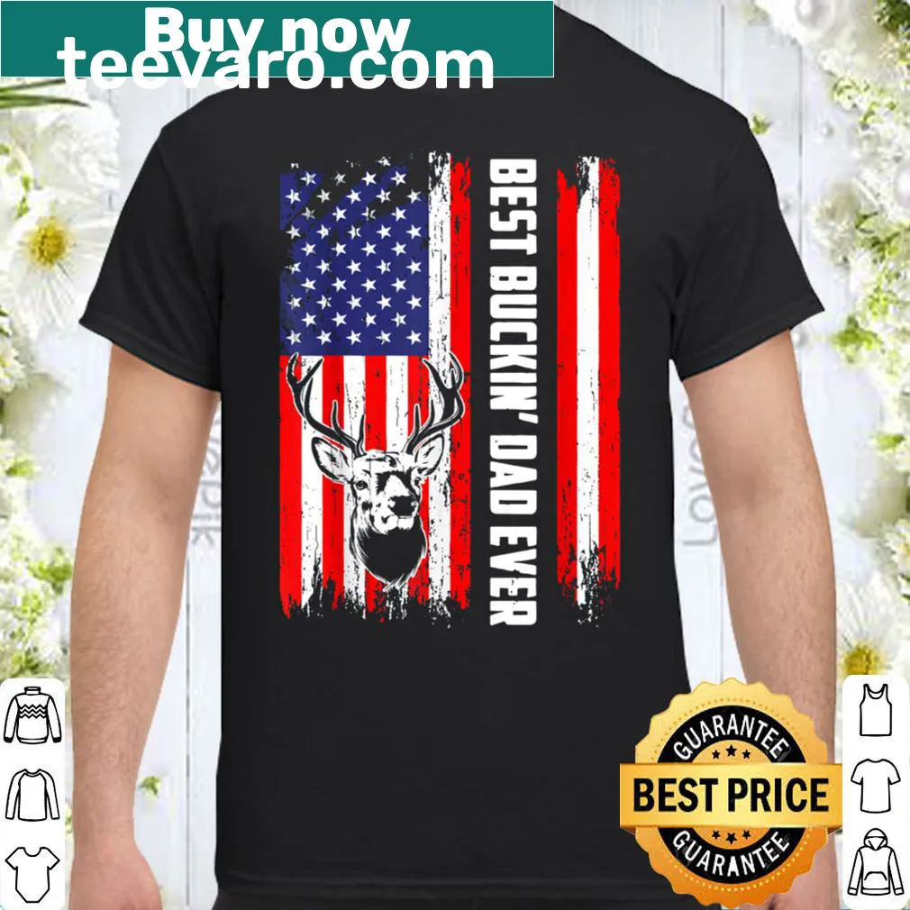 Vintage-style T-shirt featuring a bucking deer and American flag text