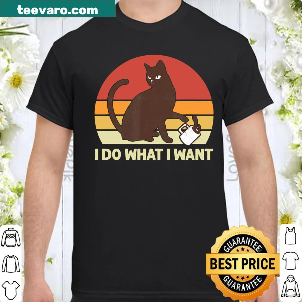 Playful cat-themed t-shirt with humorous quote and sunset design