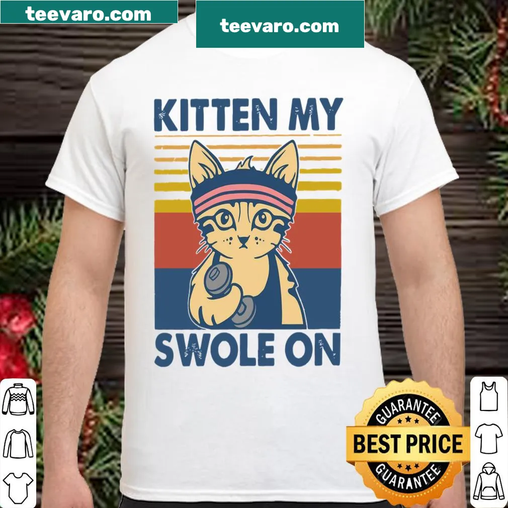 Humorous fitness shirt featuring a cat pun about getting swole
