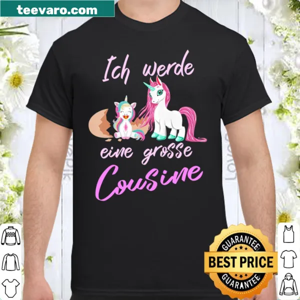 Children's T-shirt announcing 'Ich Werde Big Cousin' with unicorn design