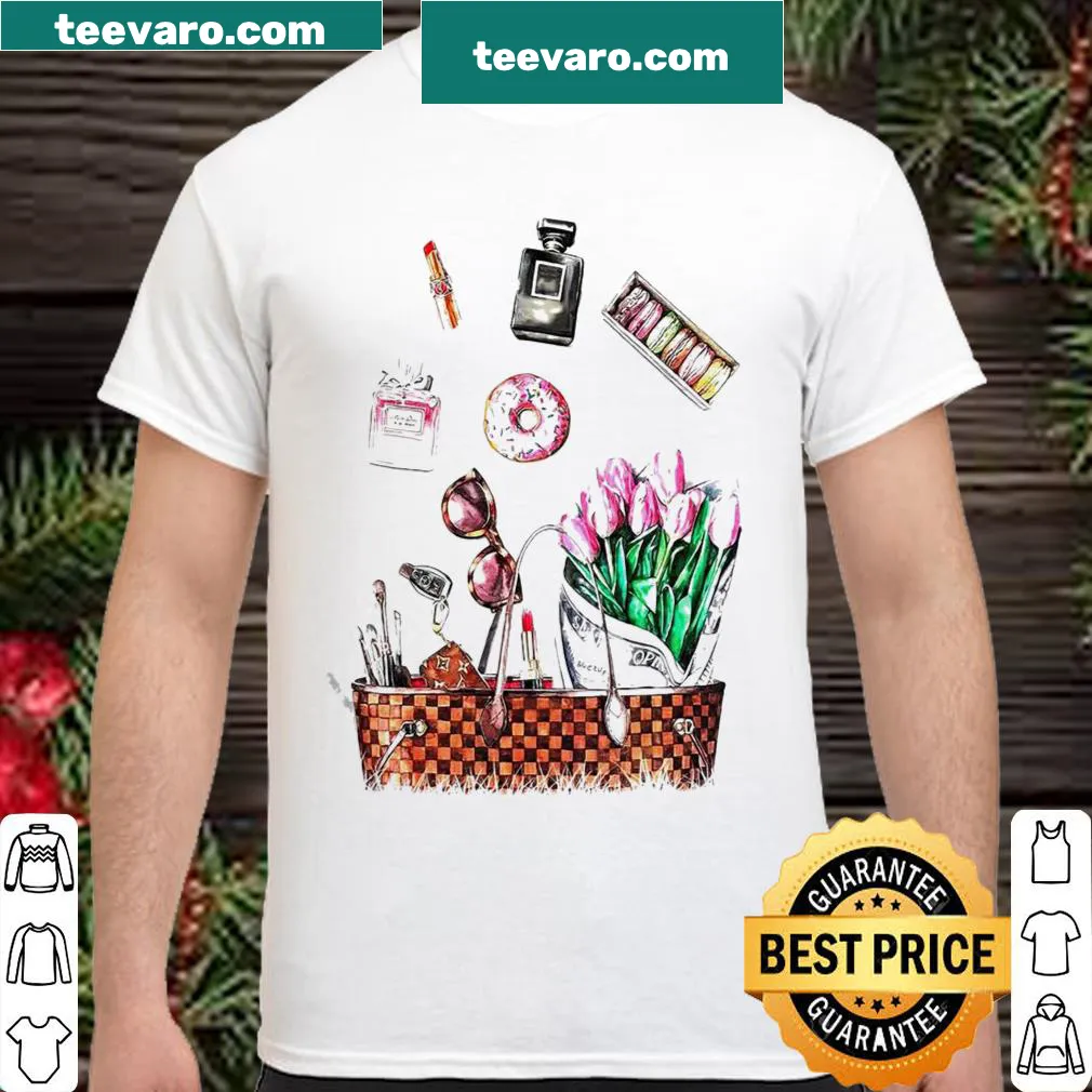 T-shirt featuring 'Coffee Donuts Heels' in a playful design