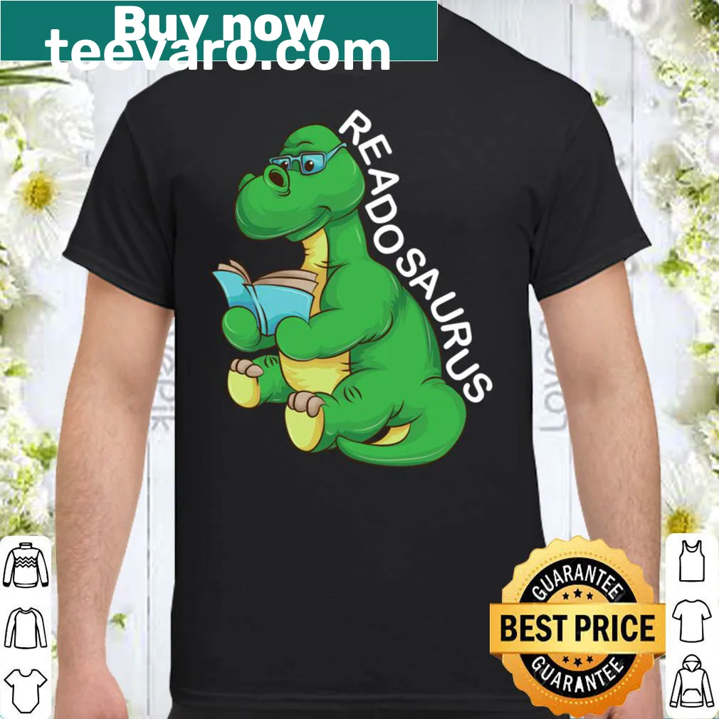 Funny dinosaur reading shirt featuring the Readosaurus design