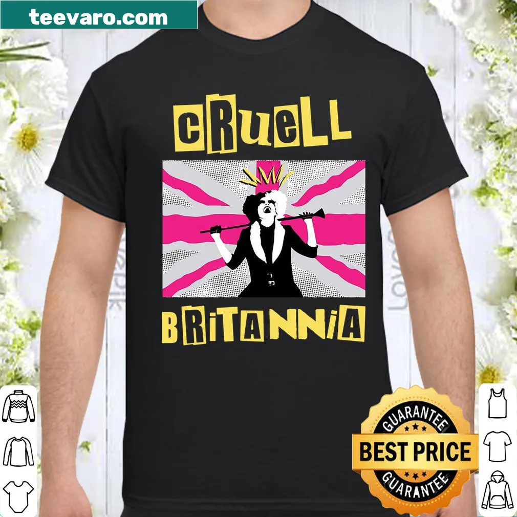 Pop art shirt featuring Cruella with a Britannia flag background