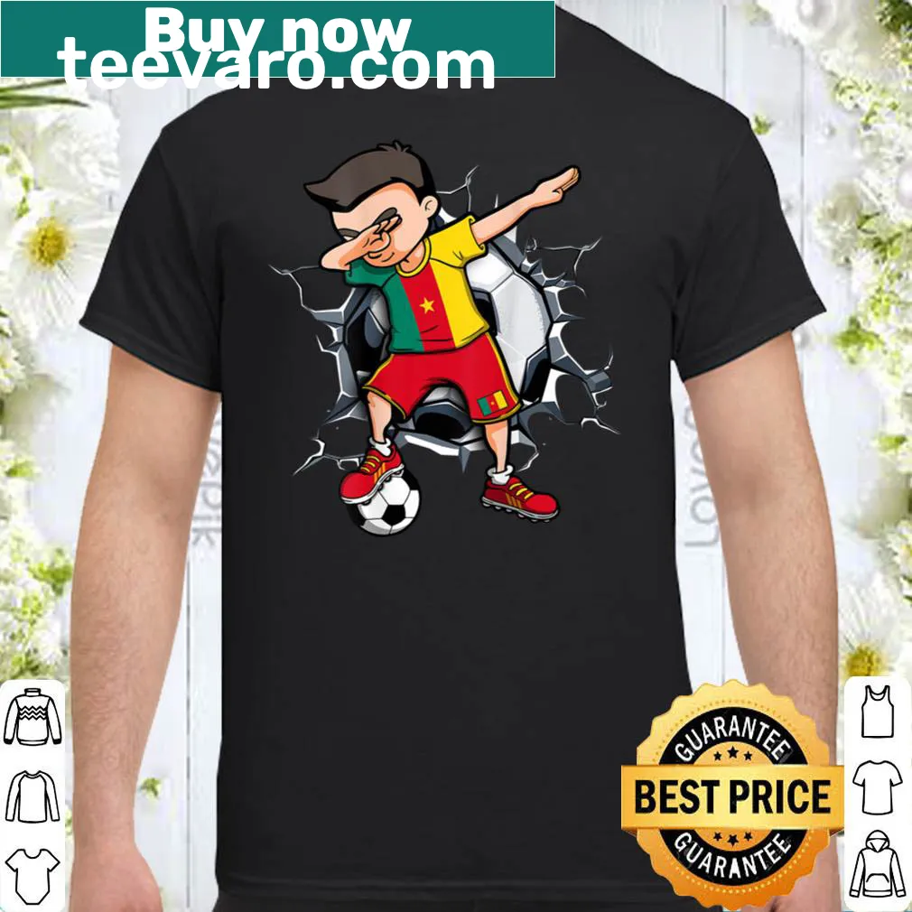 Illustrative dabbing soccer boy shirt with Cameroon flag