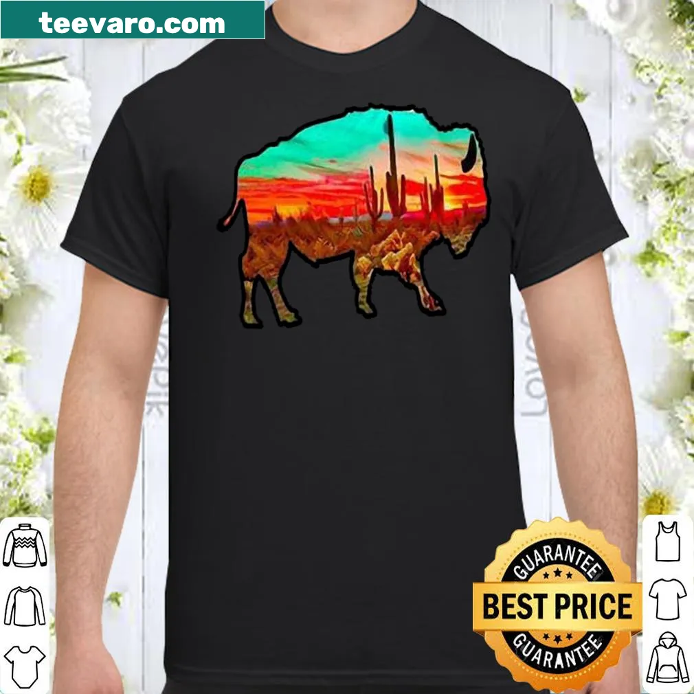 Desert Bison shirt with a graphic of bison in a Western setting
