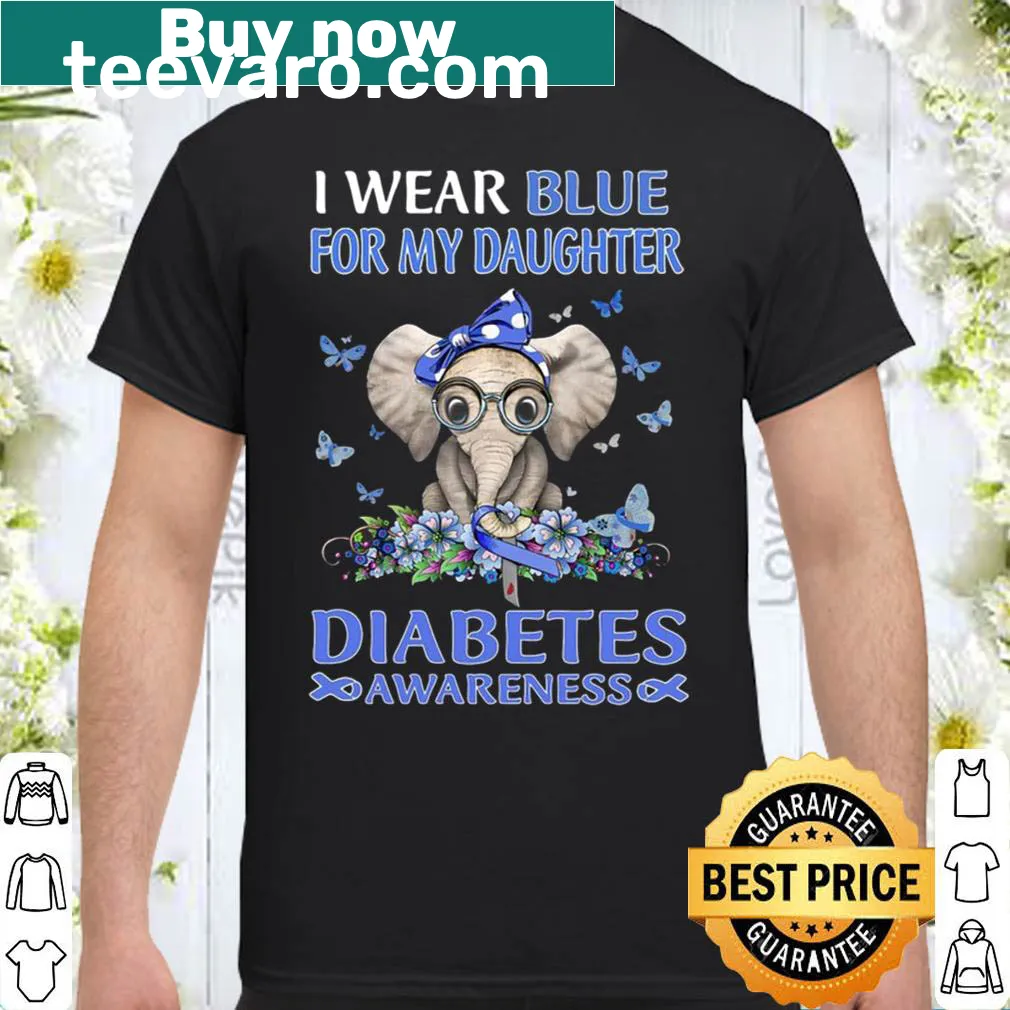 Heartwarming diabetes awareness design with blue ribbons and an elephant.