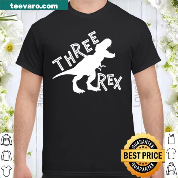Cartoon T-Rex dinosaurs in party hats for a birthday shirt