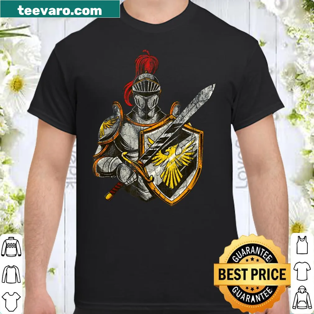 Distressed graphic t-shirt featuring a knight in a gothic style