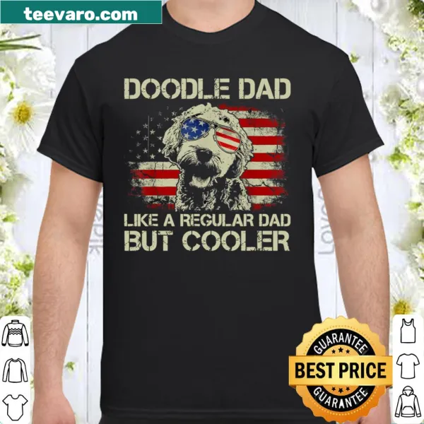 Doodle illustration of Goldendoodle with text 'Regular Dad But Cooler'