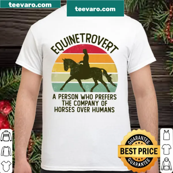 Equinetrovert shirt featuring horses and text design