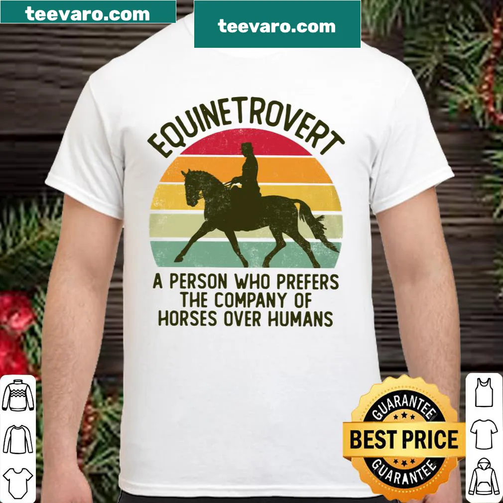 Equinetrovert shirt featuring horses and text design