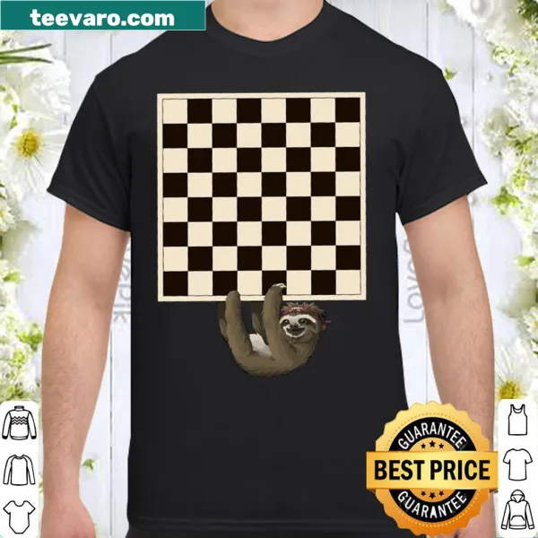 Sloth graphic on checkered background long-sleeve shirt