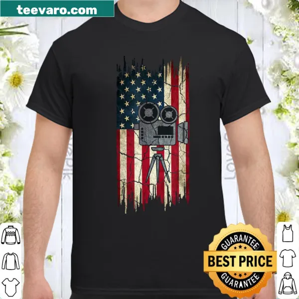 Vintage filmmaking t-shirt with American flag design