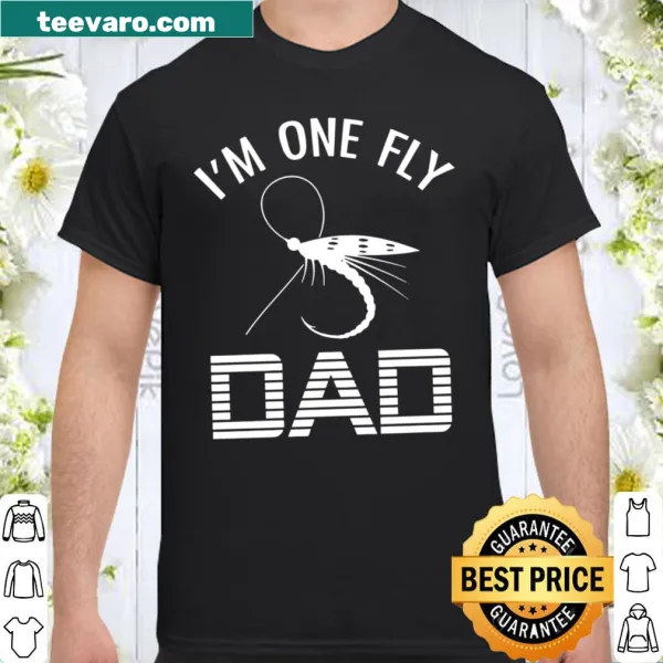 Fishing-themed shirt with the words Fly Fishing Dad and fishing gear illustration