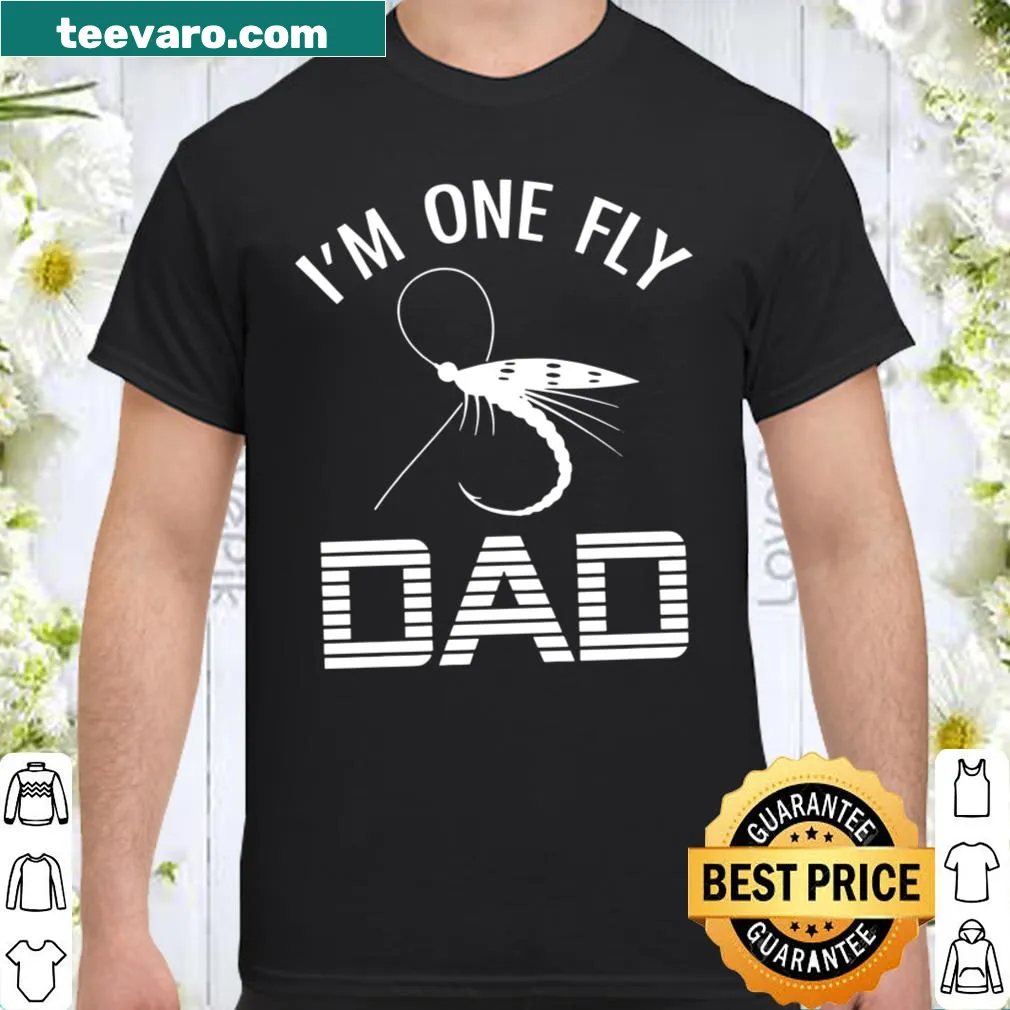 Fishing-themed shirt with the words Fly Fishing Dad and fishing gear illustration