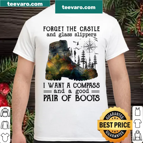 Adventure-themed shirt with a compass and boots phrase