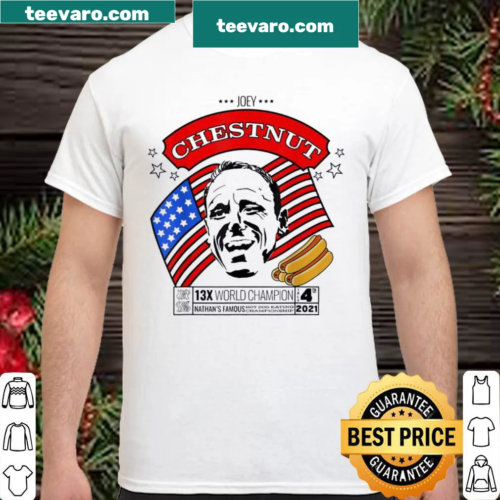 Fourth of July shirt featuring Joey Chestnut and American flag