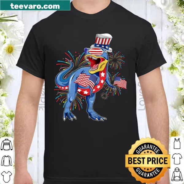 Patriotic dinosaur shirt for Fourth of July celebrations