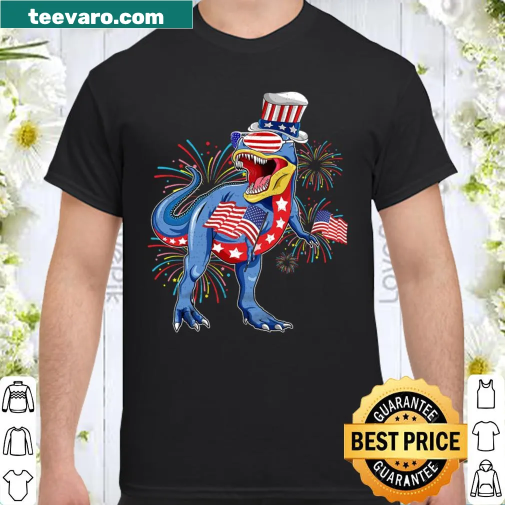 Patriotic dinosaur shirt for Fourth of July celebrations