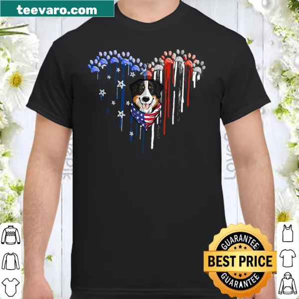 Playful cartoon Bernese Mountain Dog shirt for 4th of July.
