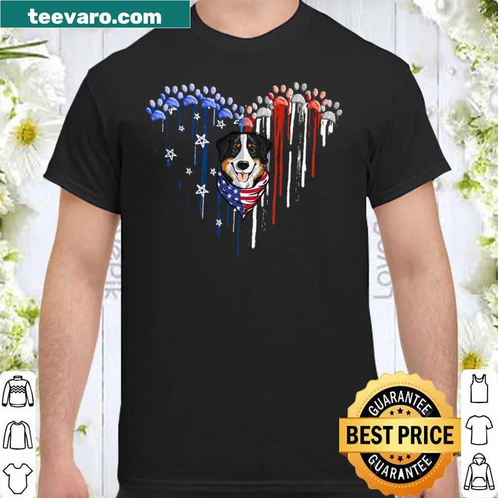 Playful cartoon Bernese Mountain Dog shirt for 4th of July.