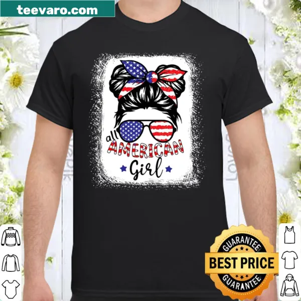 Bleached patriotic t-shirt with 'All American Girl' text