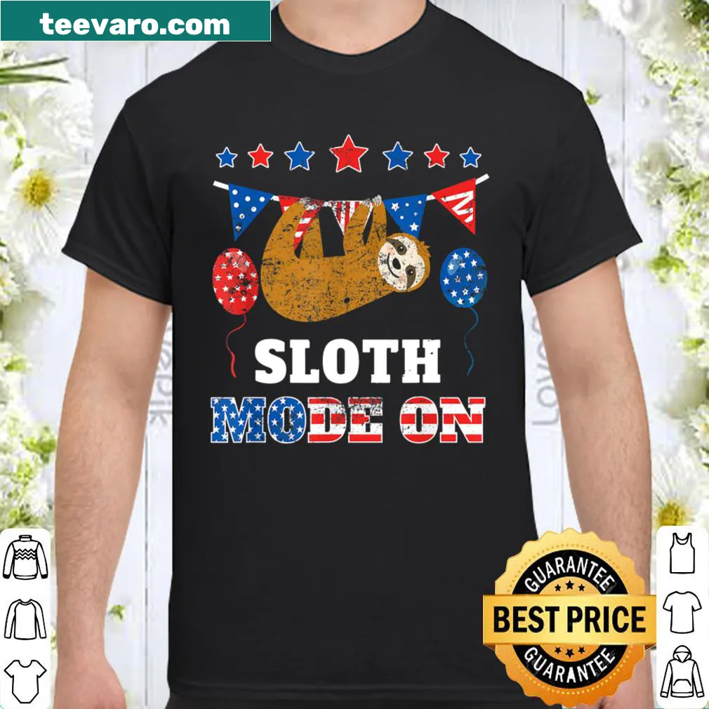 Sloth with USA flag graphic and humorous slogan for July 4th