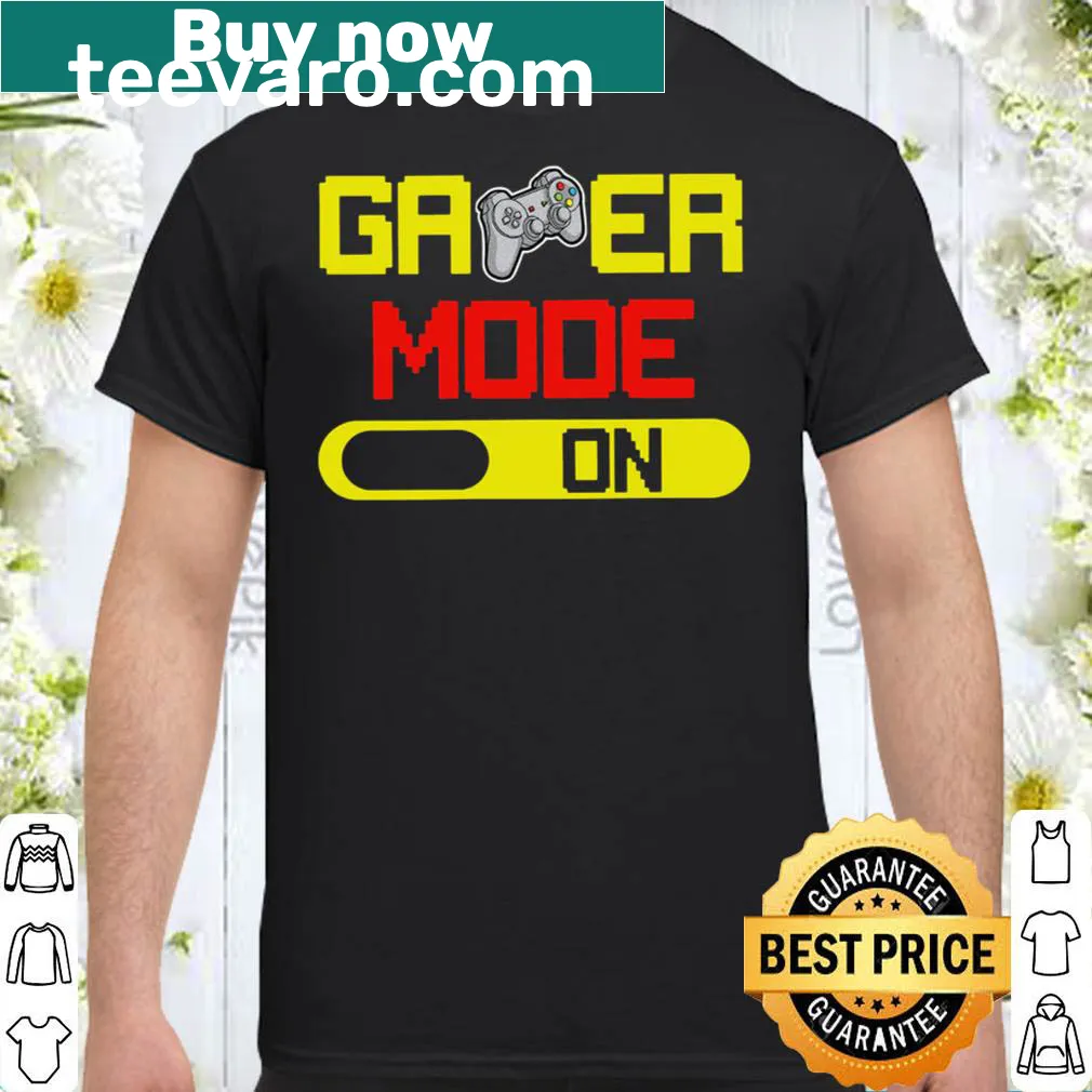 Funny gamer shirt with 'Gamer Mode On' text in a bold design