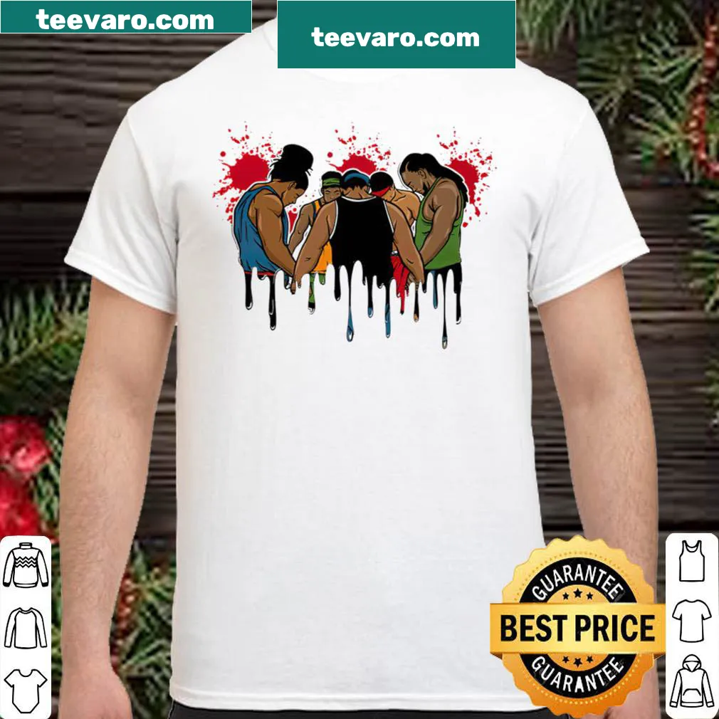 Shirt featuring an illustration of Black Afro men praying together
