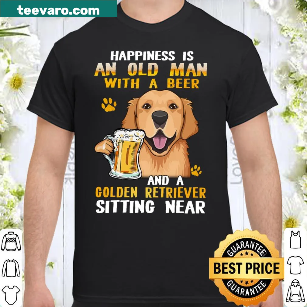 Illustration of a man with a beer and a Golden Retriever on a shirt.