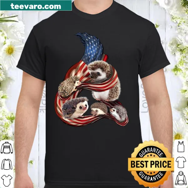 Cute hedgehog graphic with freedom symbols on a shirt