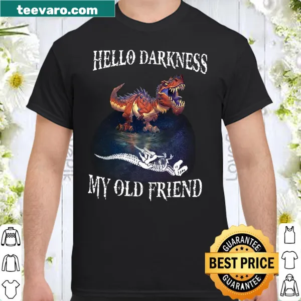 Artistic typography shirt with the phrase 'Hello Darkness My Old Friend.'