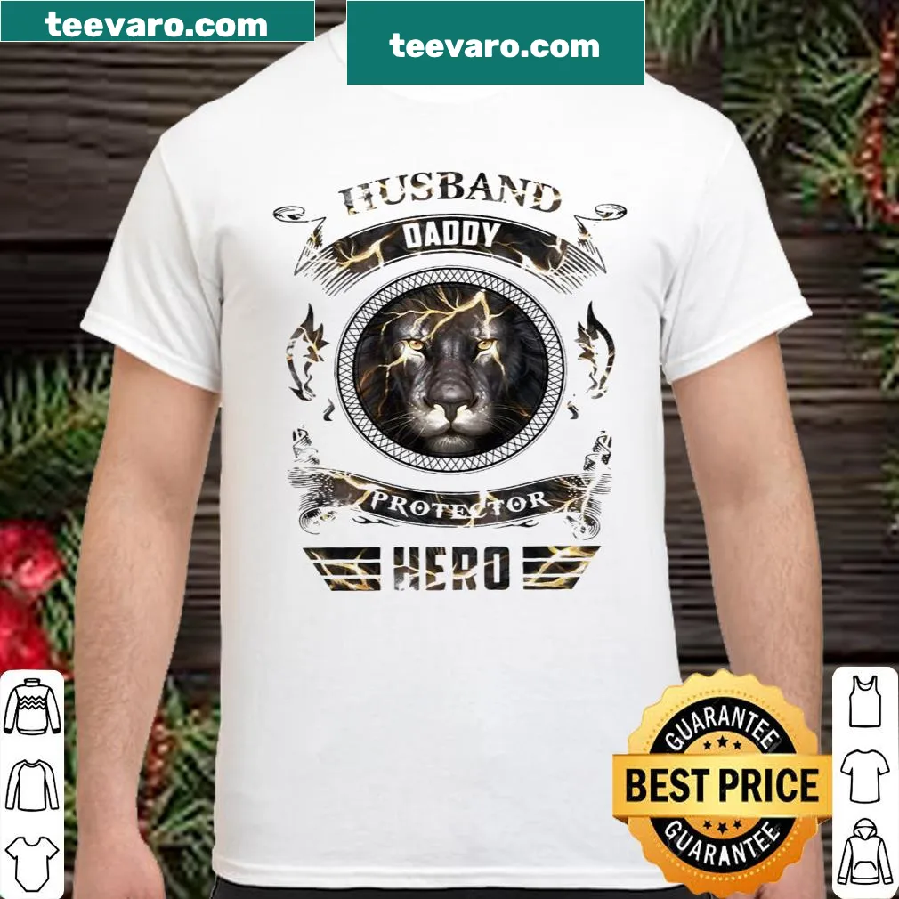 Shirt with the words Husband, Daddy, Protector, Hero in bold typography