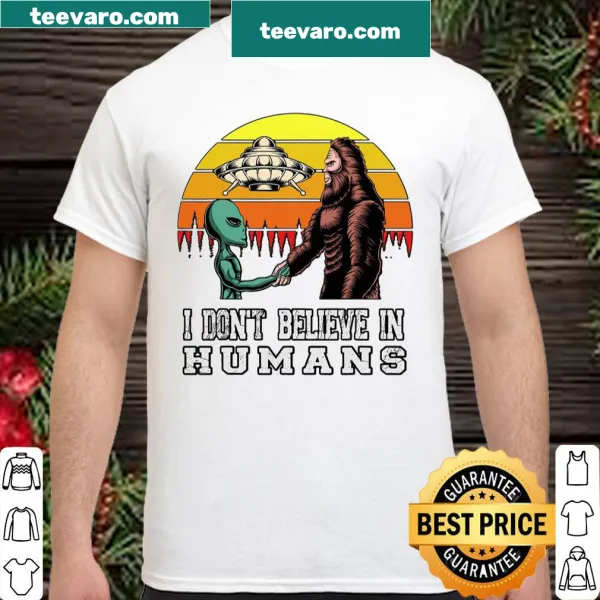 Illustrative shirt featuring Bigfoot, aliens, and UFOs