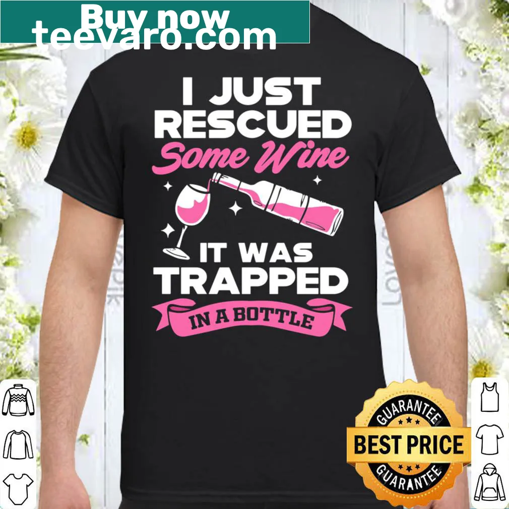 Funny shirt with wine rescue phrase and playful typography.