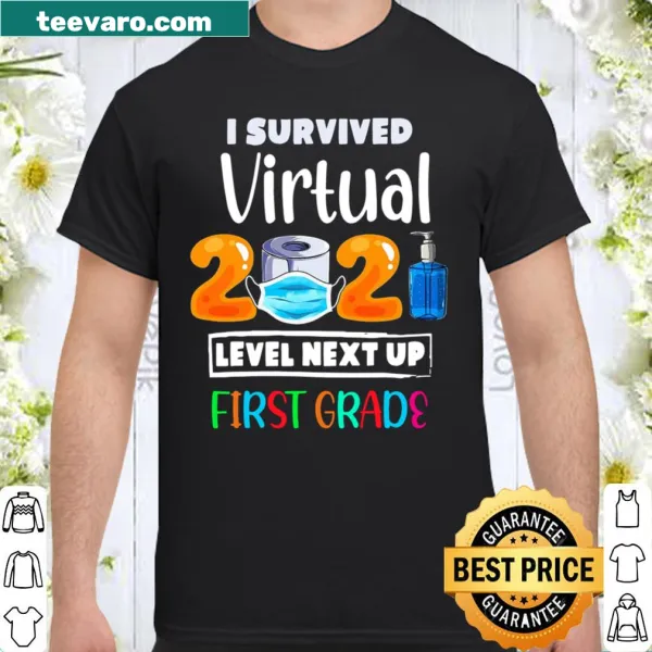 Text graphic stating I Survived Virtual Kindergarten 2021 Level Up 1St Grade