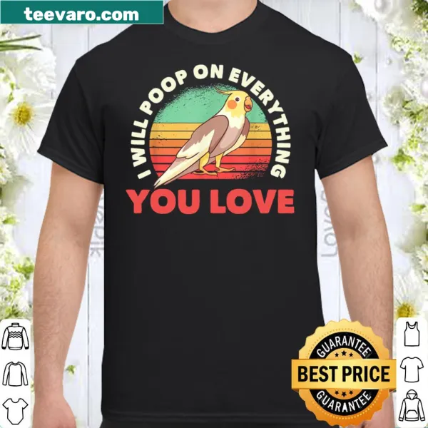 Funny cockatiel T-shirt humorously stating its mischievousness