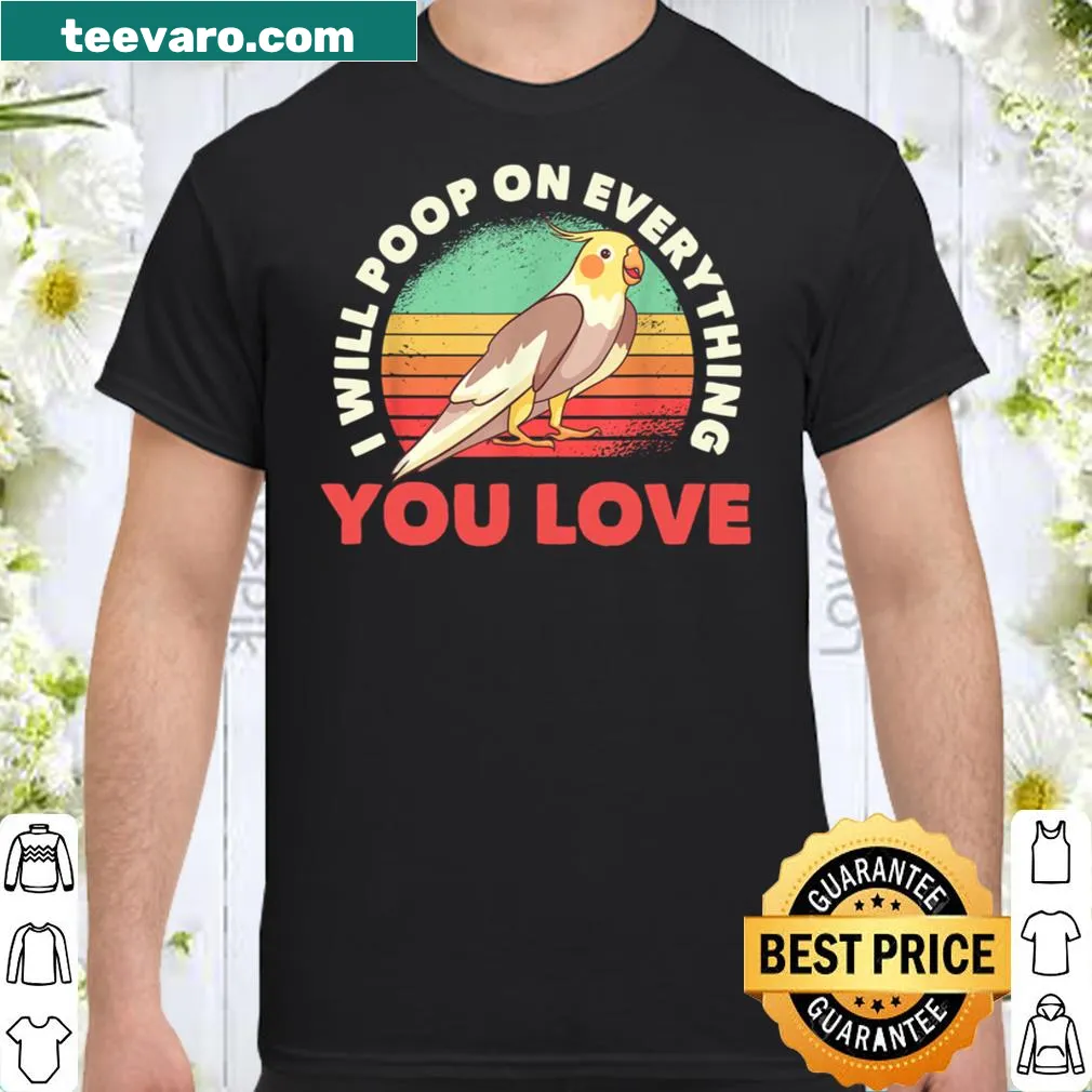 Funny cockatiel T-shirt humorously stating its mischievousness