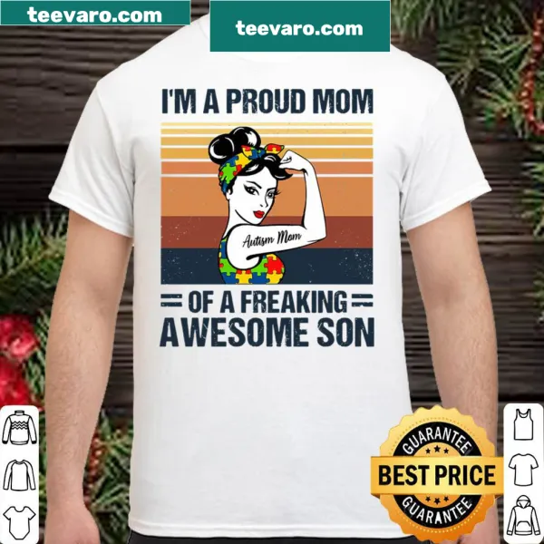 Proud mom shirt celebrating an awesome son with bold text