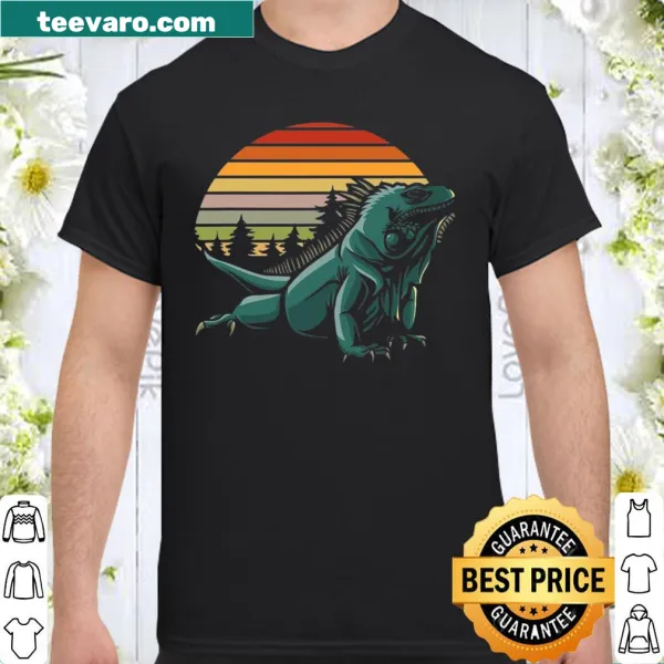 Retro iguana graphic with sunset illustration
