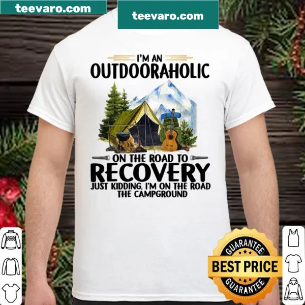 Whimsical shirt with a humorous outdoor-themed phrase in playful typography.
