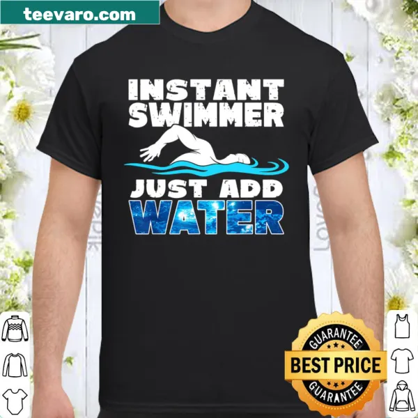 Cartoon shirt for kids with the phrase about becoming an instant swimmer
