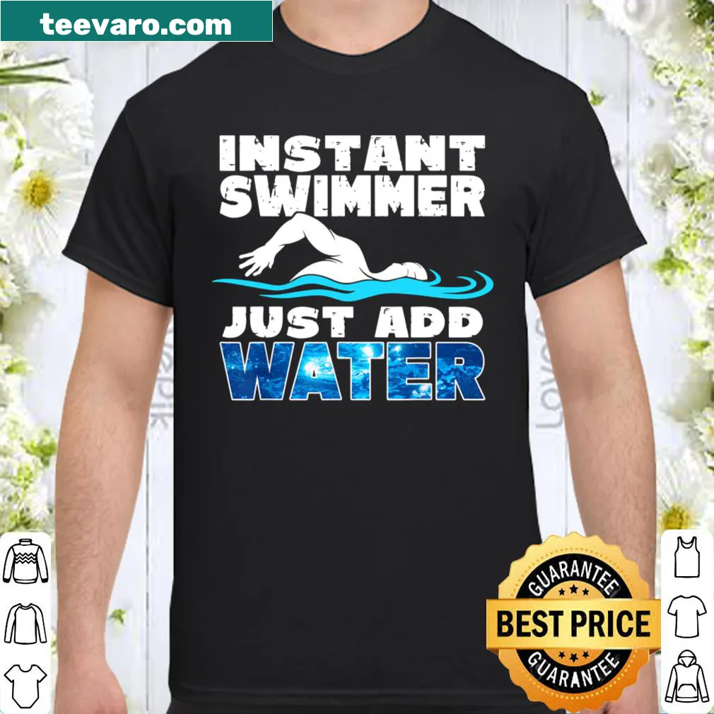 Cartoon shirt for kids with the phrase about becoming an instant swimmer