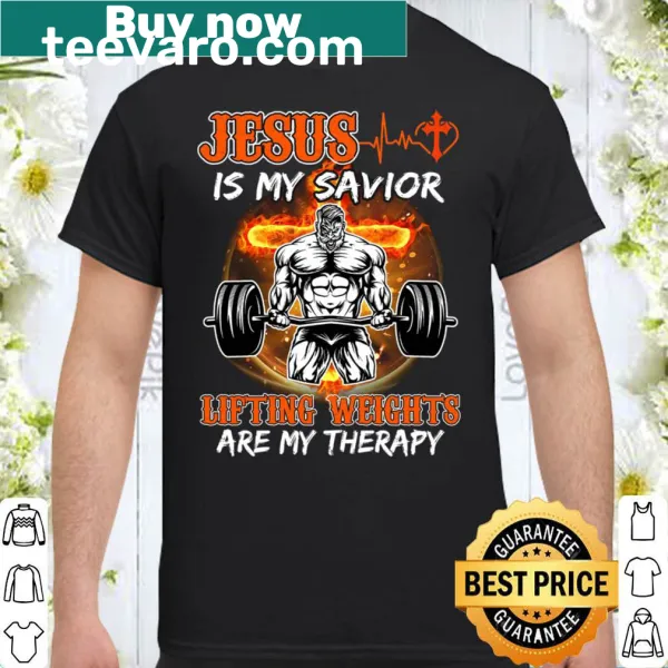 Inspirational gym shirt with text about faith and weightlifting