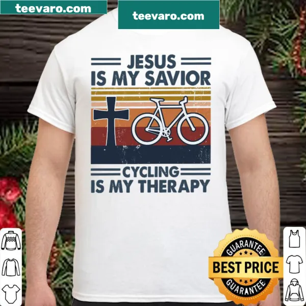 Inspirational shirt with the phrase Jesus is my savior cycling is my therapy